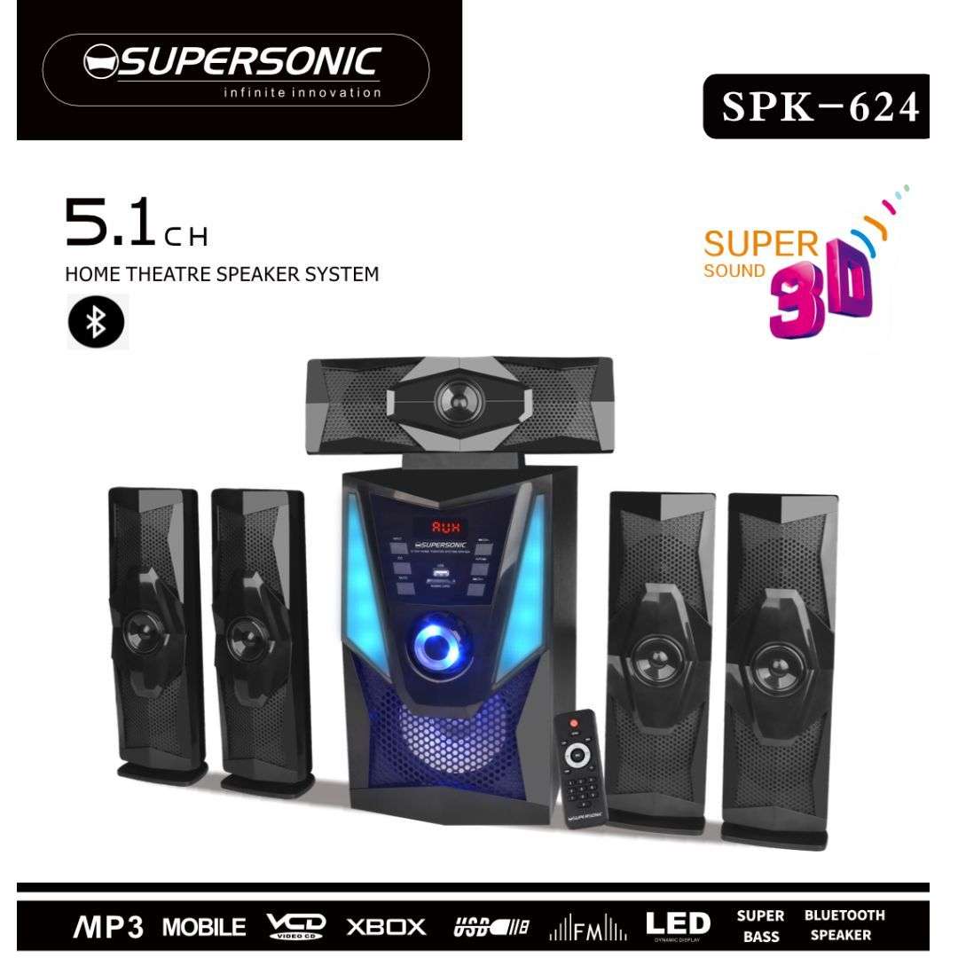 Supersonic 5.1CH Home Theatre Speaker System Bluetooth/AUX/USB/SD SPK-624