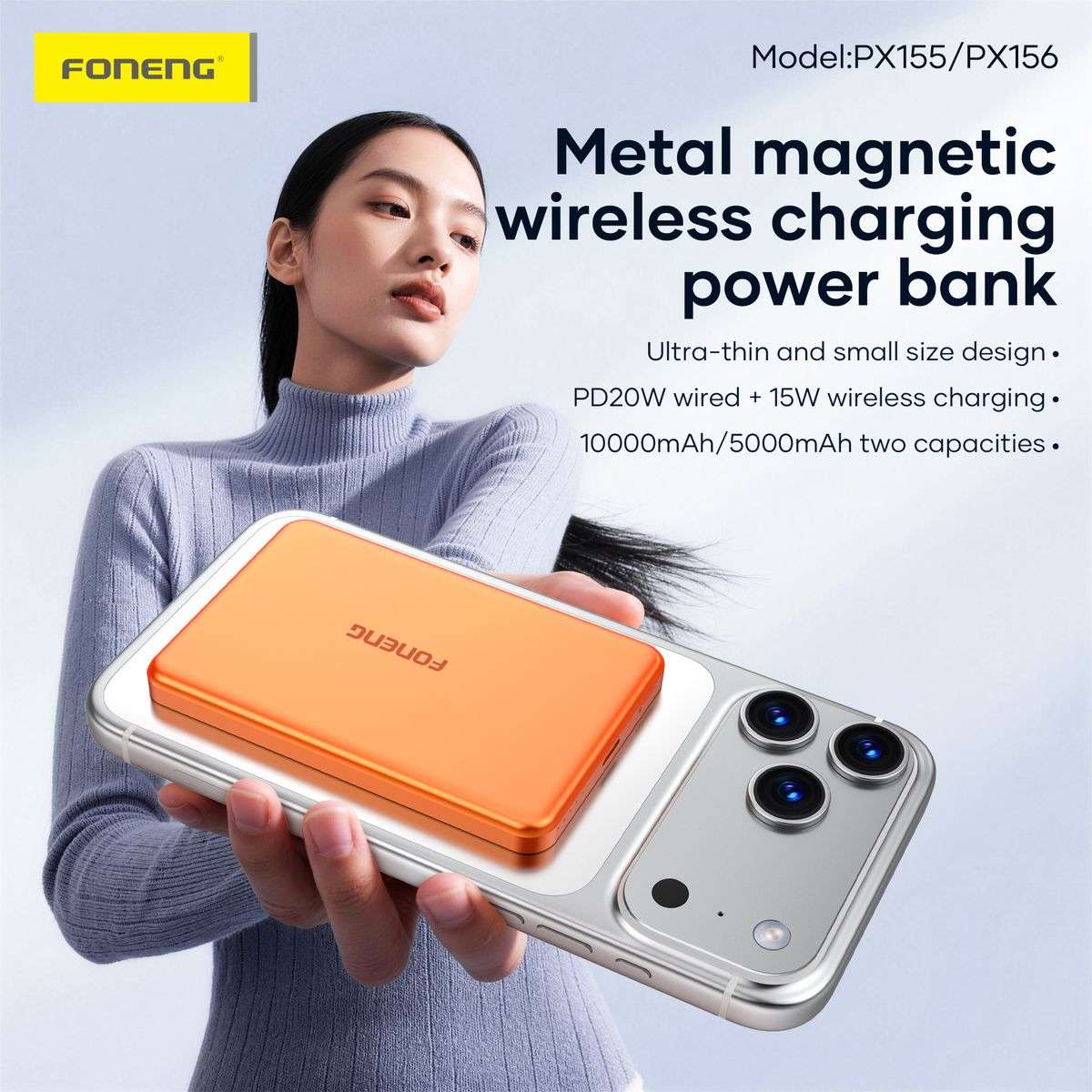 Foneng Px156 Ultra Thin fast Charging Wireless Power Bank - Orange