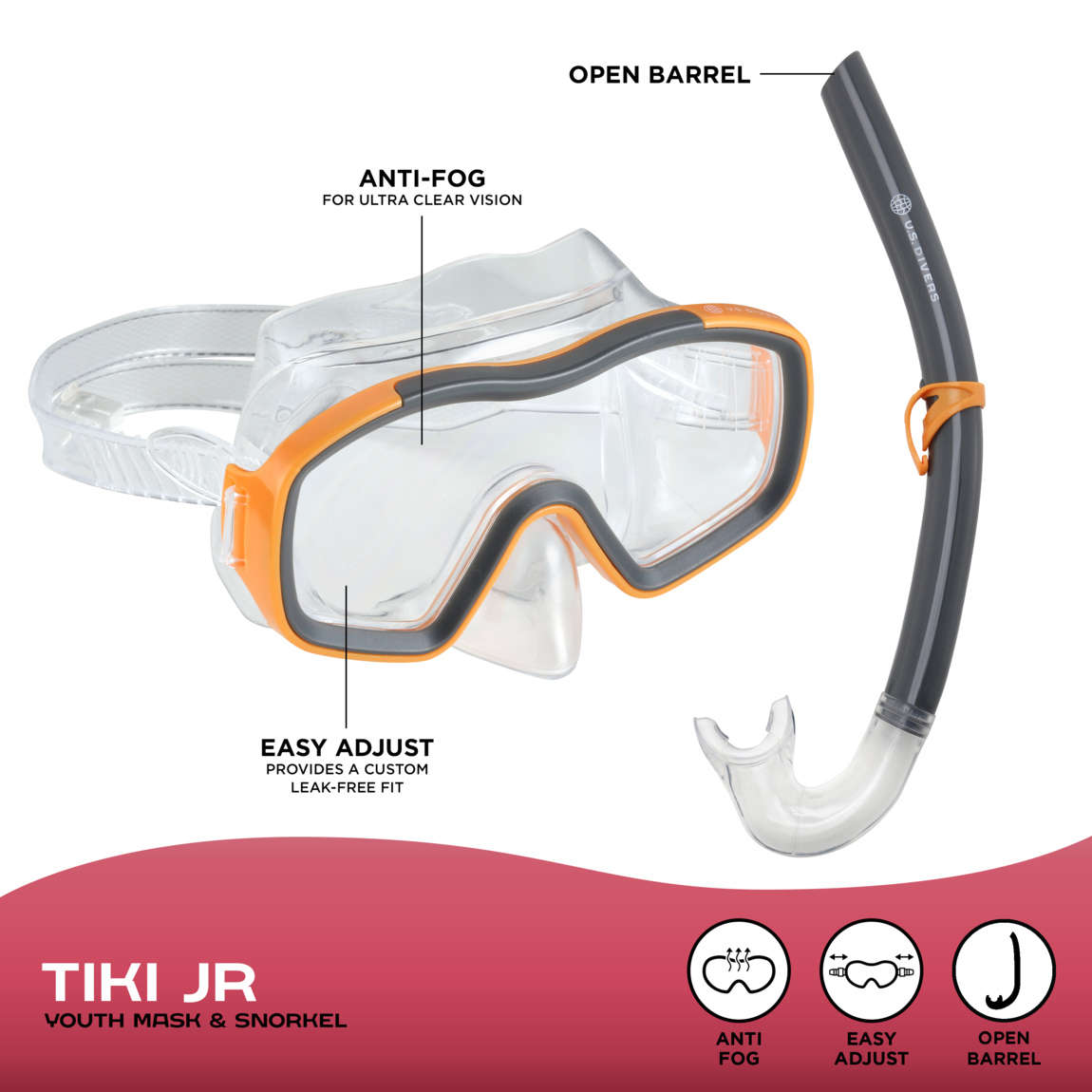 U.S. Divers Tiki - Junior Snorkeling Combo - Orange/Grey