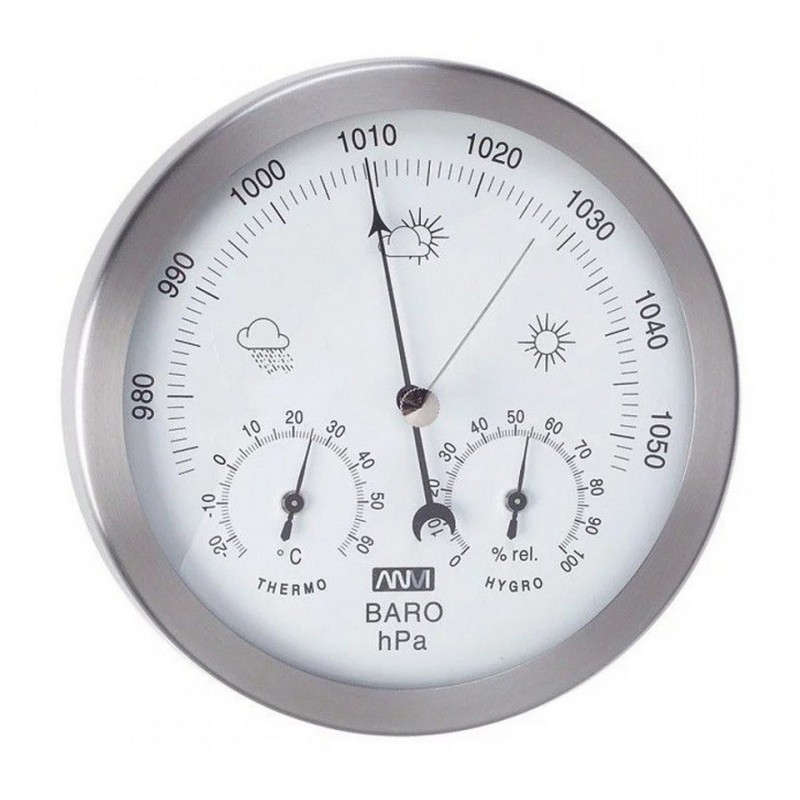 Anvi Barometer,Thermometer,Hygrometer - Stainless Steel - Circular 140x35mm