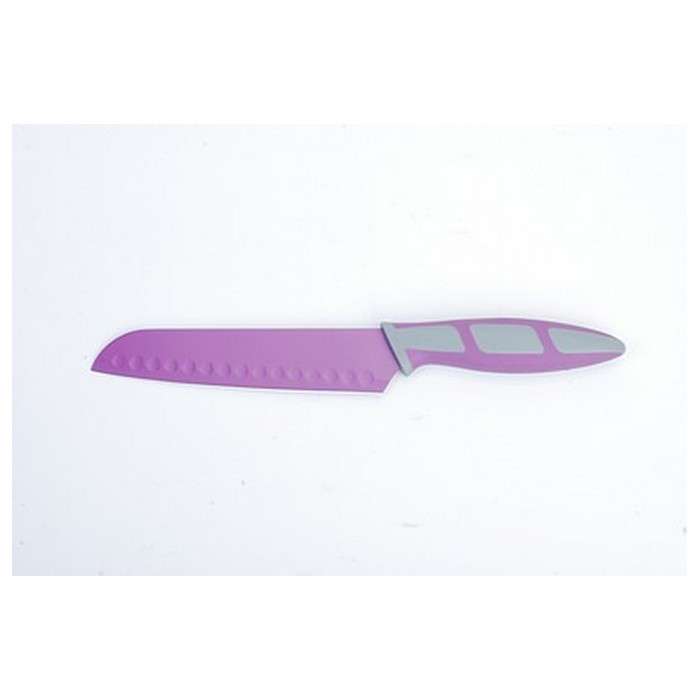 6.5' PURPLE SANTOKU KNIFE NON-STICK STAINLESS STEEL BLADE ERGO HANDLE