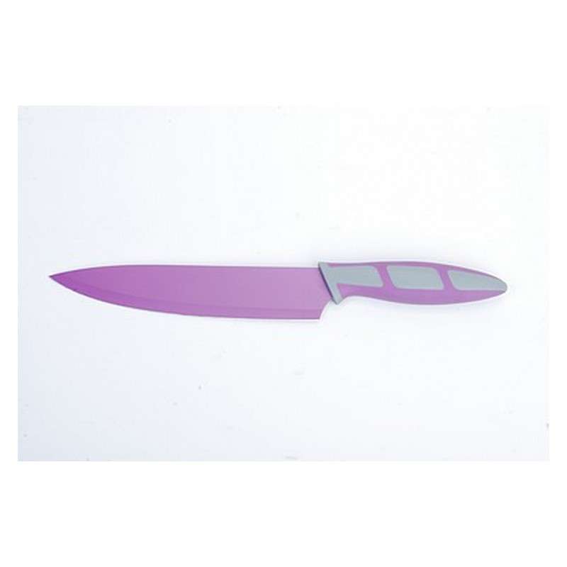 8' PURPLE CHEF KNIFE NON-STICK STAINLESS STEEL BLADE ERGO HANDLE