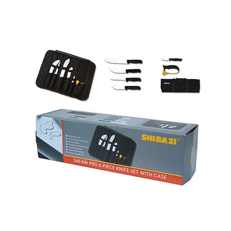 Shibazi Safari Pro 6pce Knife Set W/Black Roll Up Case