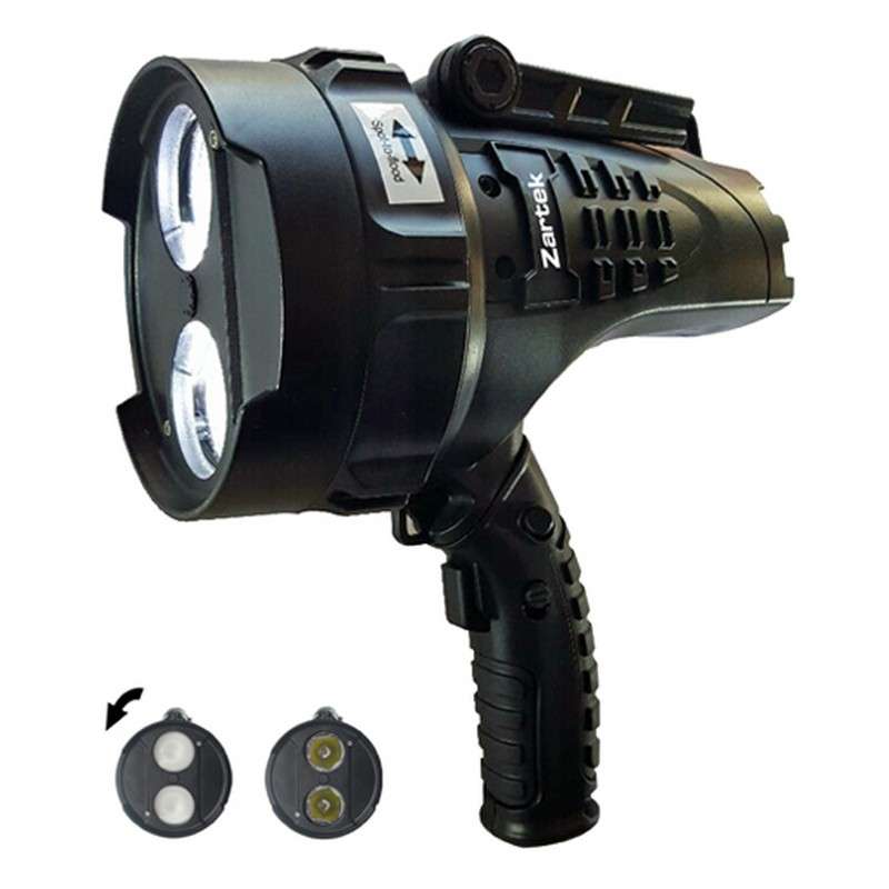 Zartek Mega Bright Spotlight 2 x XHP50 LED 2200lm Rechargeable - Flood Diffuser Lens