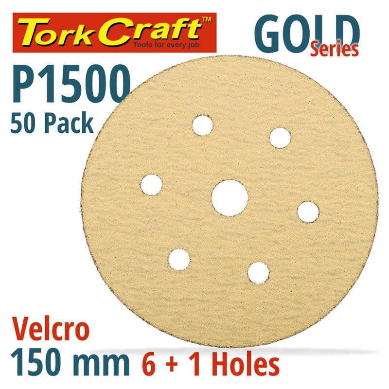 Tork Craft Gold Velcro Disc (50 Pieces) 1500 Grit 150mm X 6+1 Holes
