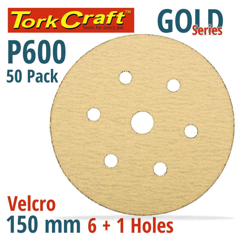 Tork Craft Gold Velcro Disc (50 Pieces) 600 Grit 150mm X 6+1 Holes