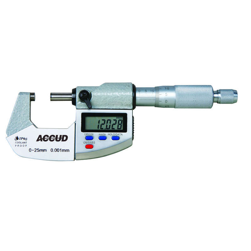 Accud Digital Outside Micrometer,Ip65,With Calibration Cert 0-25mm 0.001mm