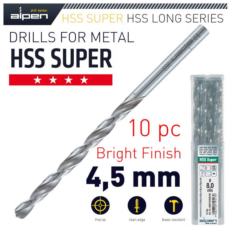 Alpen HSS Drill Bit Long 4.5 X 126mm Bulk