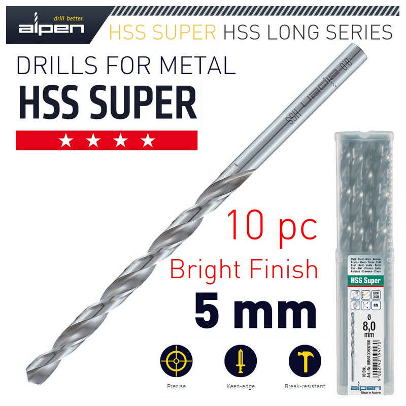 Alpen HSS Drill Bit Long 5 X 132mmbulk