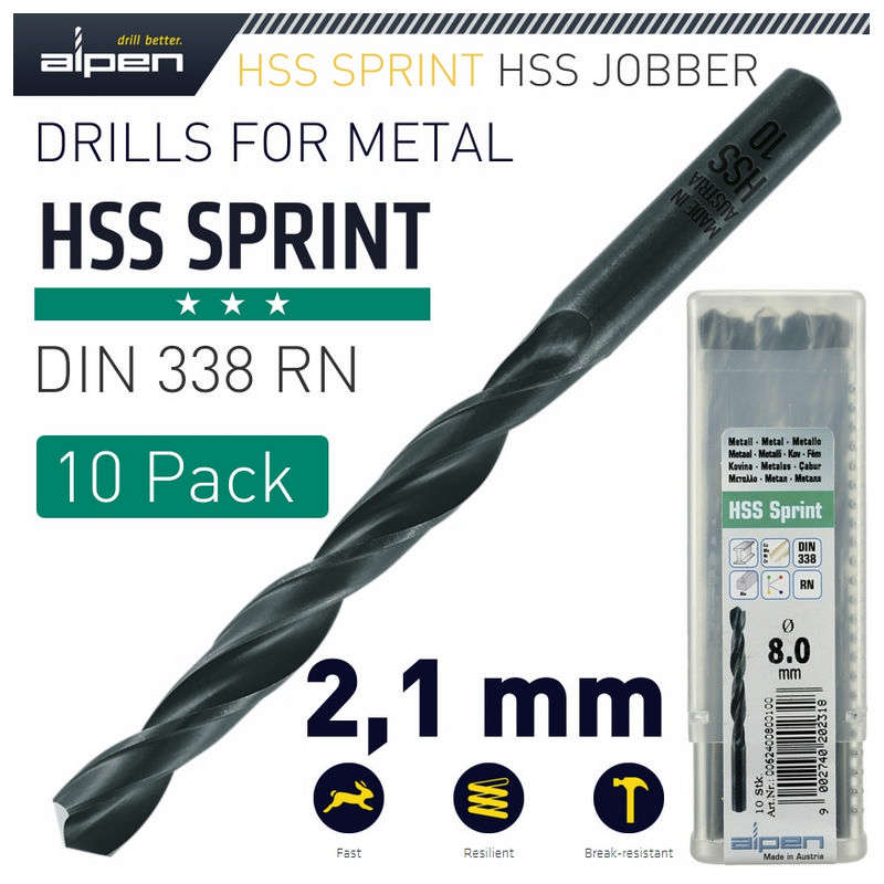 Alpen HSS Sprint Drill Bit 2.1mm Bulk Ind.Pack