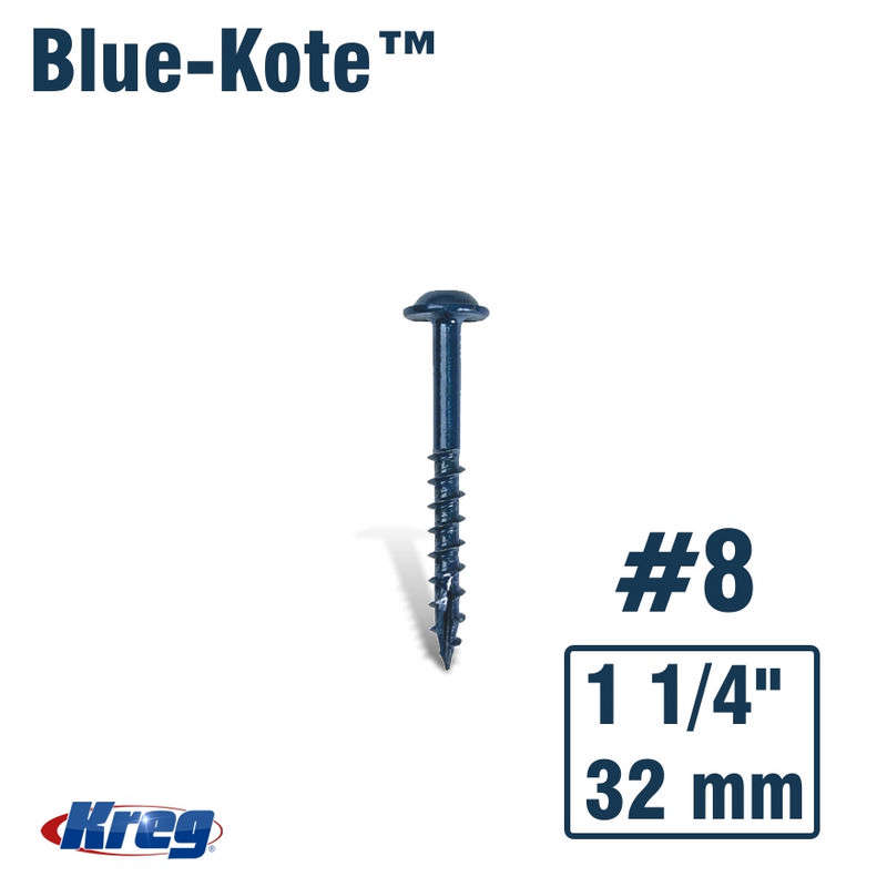 Kreg Blue-Kote Wr Pocket Screws 1 1/4"#8 Coarse Washer Head 100ct