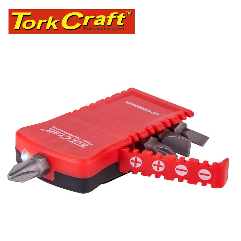 Tork Craft Portable 4-in-1 Screwdriver Set PH/SL With LED;Belt Clip,Key Ring
