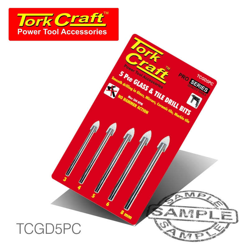 Tork Craft Glass & Tile Drill Bit Set 5 Pce 3/4/5/6/8