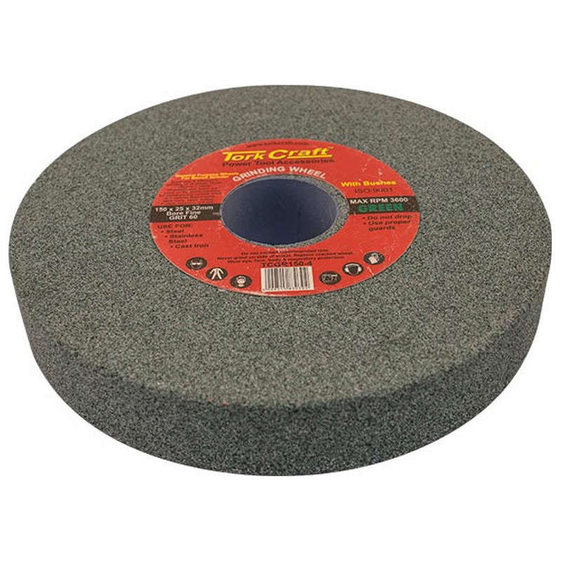 Tork Craft Grinding Wheel 150x25x32mm Bore Fine 60gr W/Bushes For B/G Green