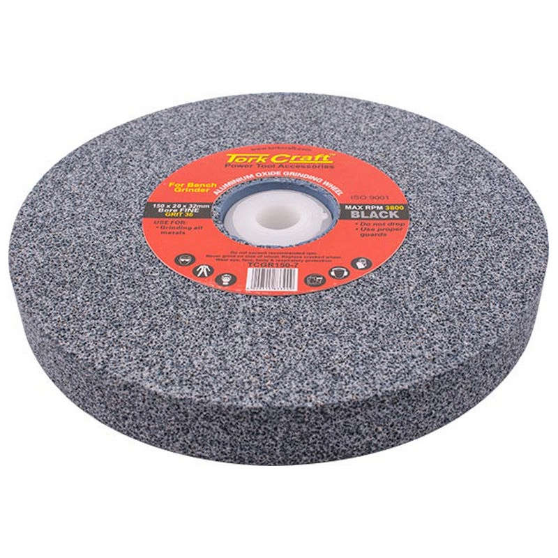 Tork Craft Grinding Wheel 150x20x32mm Black Coarse 36gr W/Bushes For Bench Grin