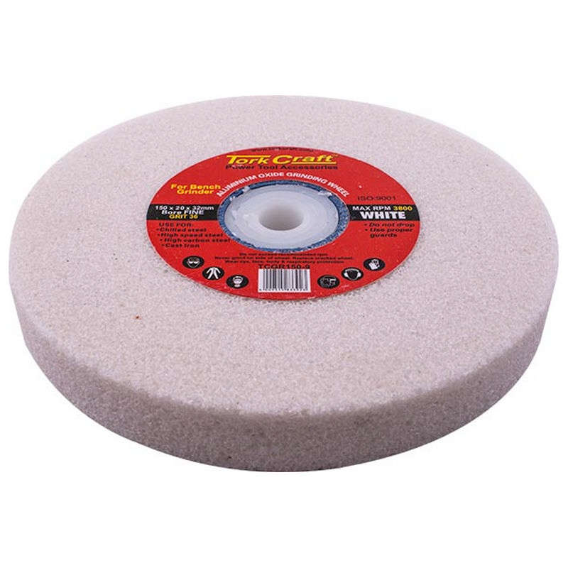 Tork Craft Grinding Wheel 150x20x32mm White Coarse 36gr W/Bushes For Bench Grin