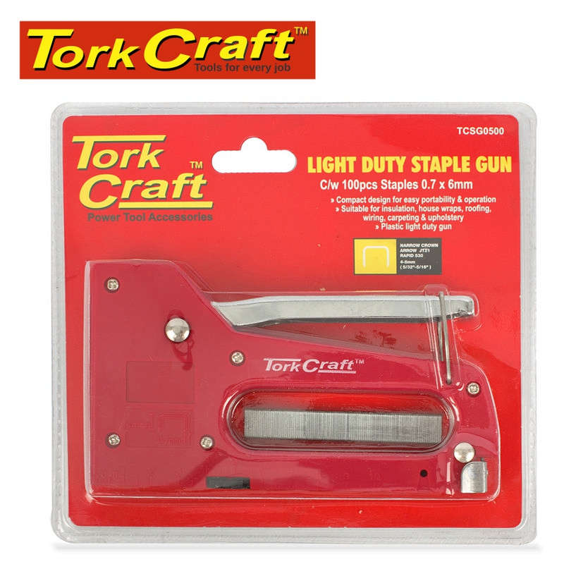 Tork Craft Staple Gun Light Duty With 100pc 0.7mmx6mm Jt21 Staples