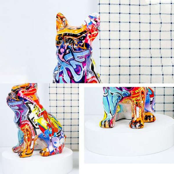 Resin Modern Graffiti French Bulldog Figurine Ornament - 22cm