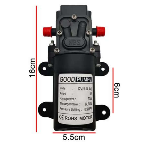 12V Water Pressure Pump with 9bar Pressure Switch (6.0L/min, 12V DC)