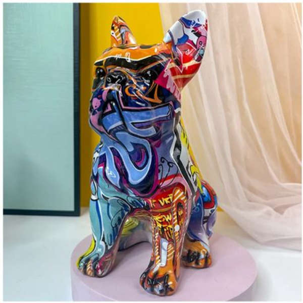 Resin Modern Graffiti French Bulldog Figurine Ornament - 22cm