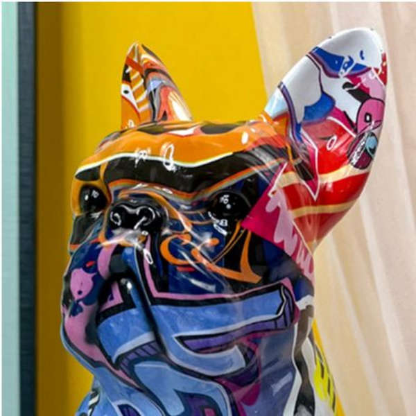 Resin Modern Graffiti French Bulldog Figurine Ornament - 22cm