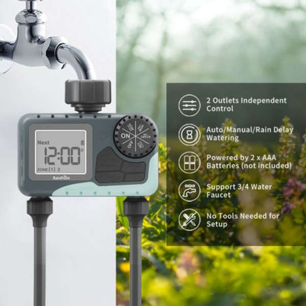 RainPoint Digital Irrigation Timer 2 Zone Sprinkler Water Garden