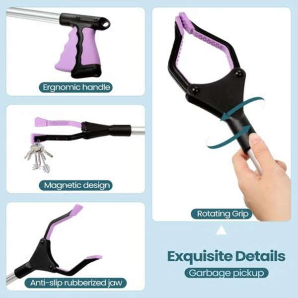 Fold-able Grabber Reacher with Magnetic Non-Slip Rotating Jaw