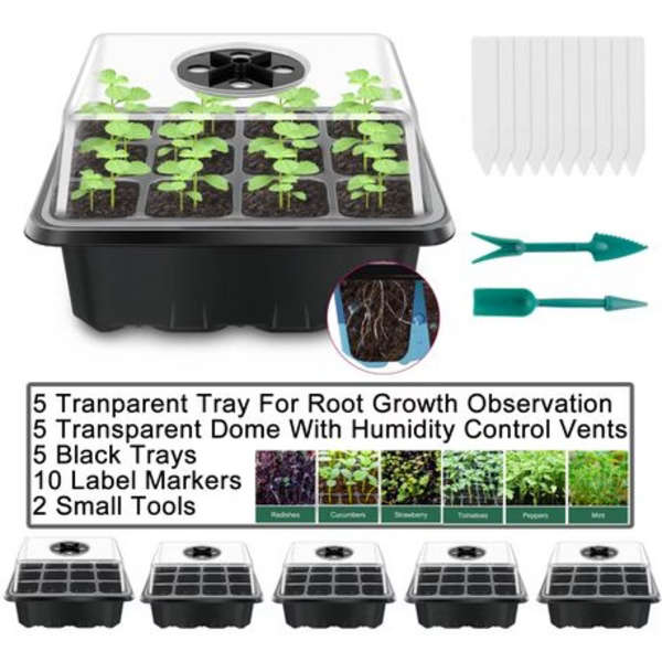 5 Pack Seed Starter Tray Kit with Humidity Control Vents