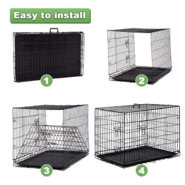 90cm Foldable Steel Pet Crate with Double Doors &amp; Removable Tray