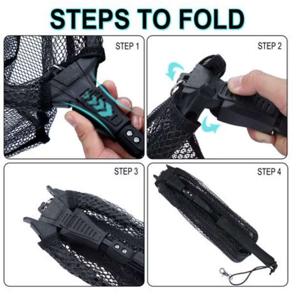 Telescopic Rubber Coated Landing Net (Foldable) - Black