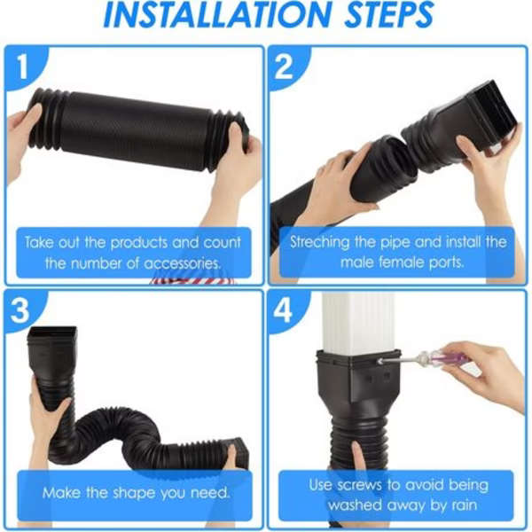 2 Pack Gutter Downspout Extensions (Black) with Screws