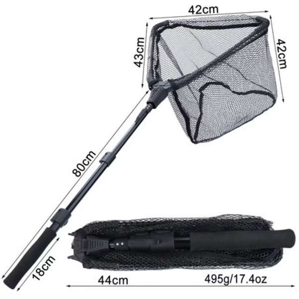 Telescopic Rubber Coated Landing Net (Foldable) - Black