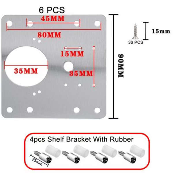6 Piece Cupboard Hinge Repair Plates with 4 Piece Shelf Support Screws