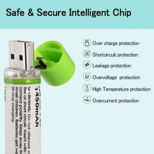 2-Pack USB Rechargeable AA Batteries (1.2V 1450mAh)