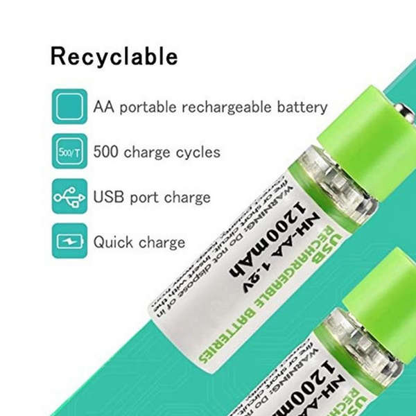 2-Pack USB Rechargeable AA Batteries (1.2V 1450mAh)