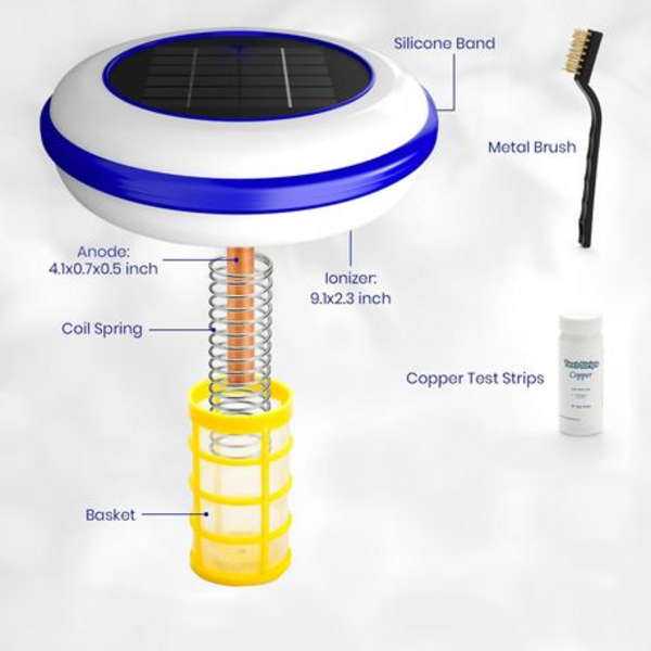 Solar Pool Ionizer Purifier - 2.8W, 450g Copper Anode (Complete Kit)