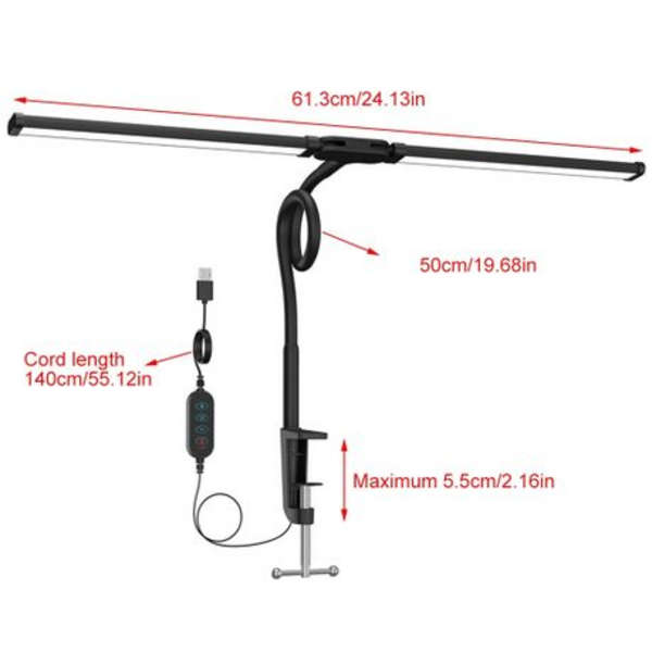 Flexible Double Head USB Desk Clamp LED Lamp - 3 Colour Modes, Dimmable