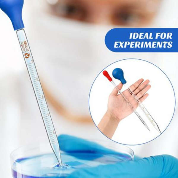 Graduated Glass Pipette Set with Bulbs - 0.5/1/2/3/5/10 ml (6-Piece)