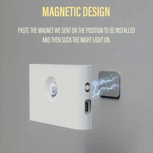 Rechargeable Motion Sensor Night Light - Warm White, USB-C, Magnetic Mount