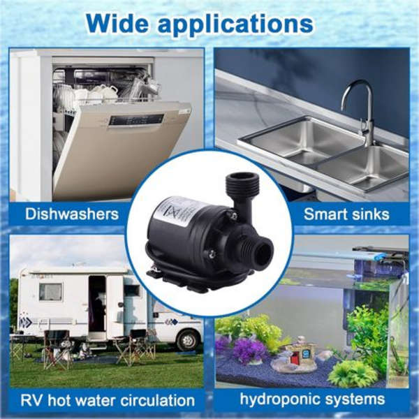 12V DC Water Pump 800L/H, 19W Brushless with 5m Max Lift for Solar