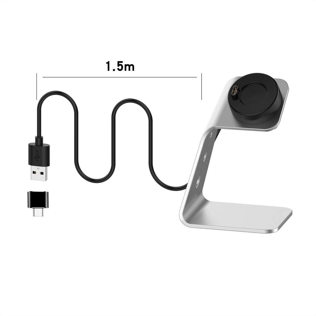Aluminium Charging Dock Compatible With Garmin Watches-USB + USB-C Adapter