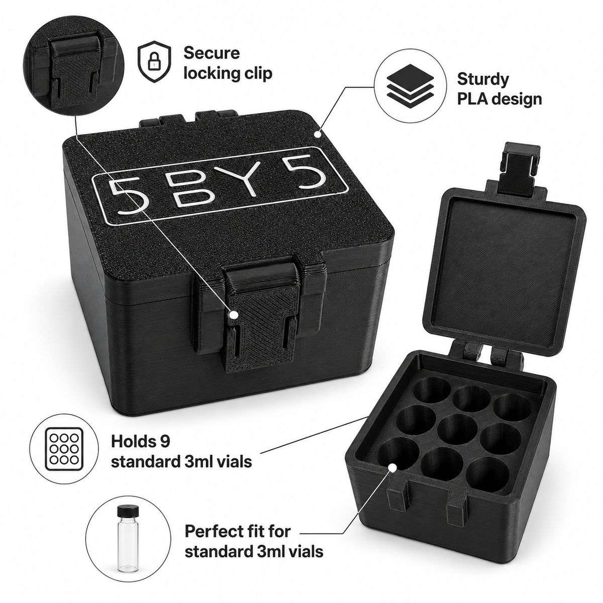 5BY5 Peptide Travel Container Compatible With Standard 3ml Vials - 9 Slot