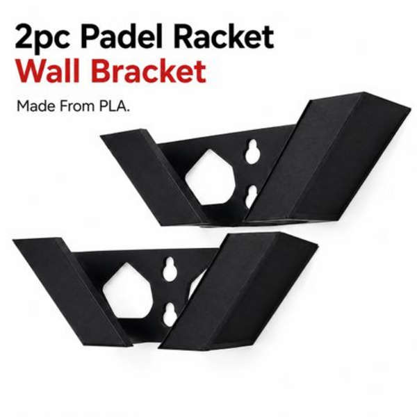 2pc Padel Racket Wall Bracket - Black