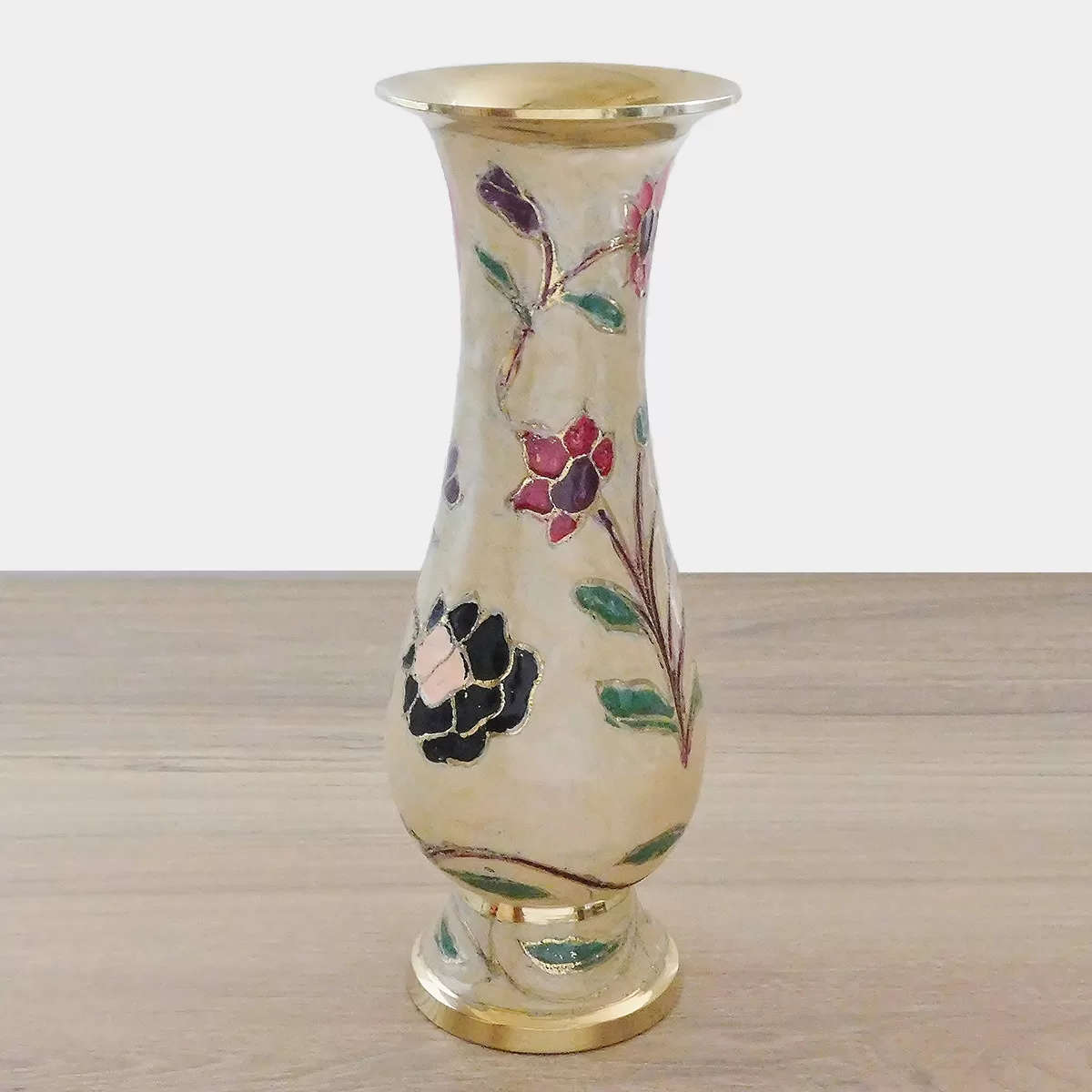 Brass Vase Enamelled Brass - Cream (8 inch)