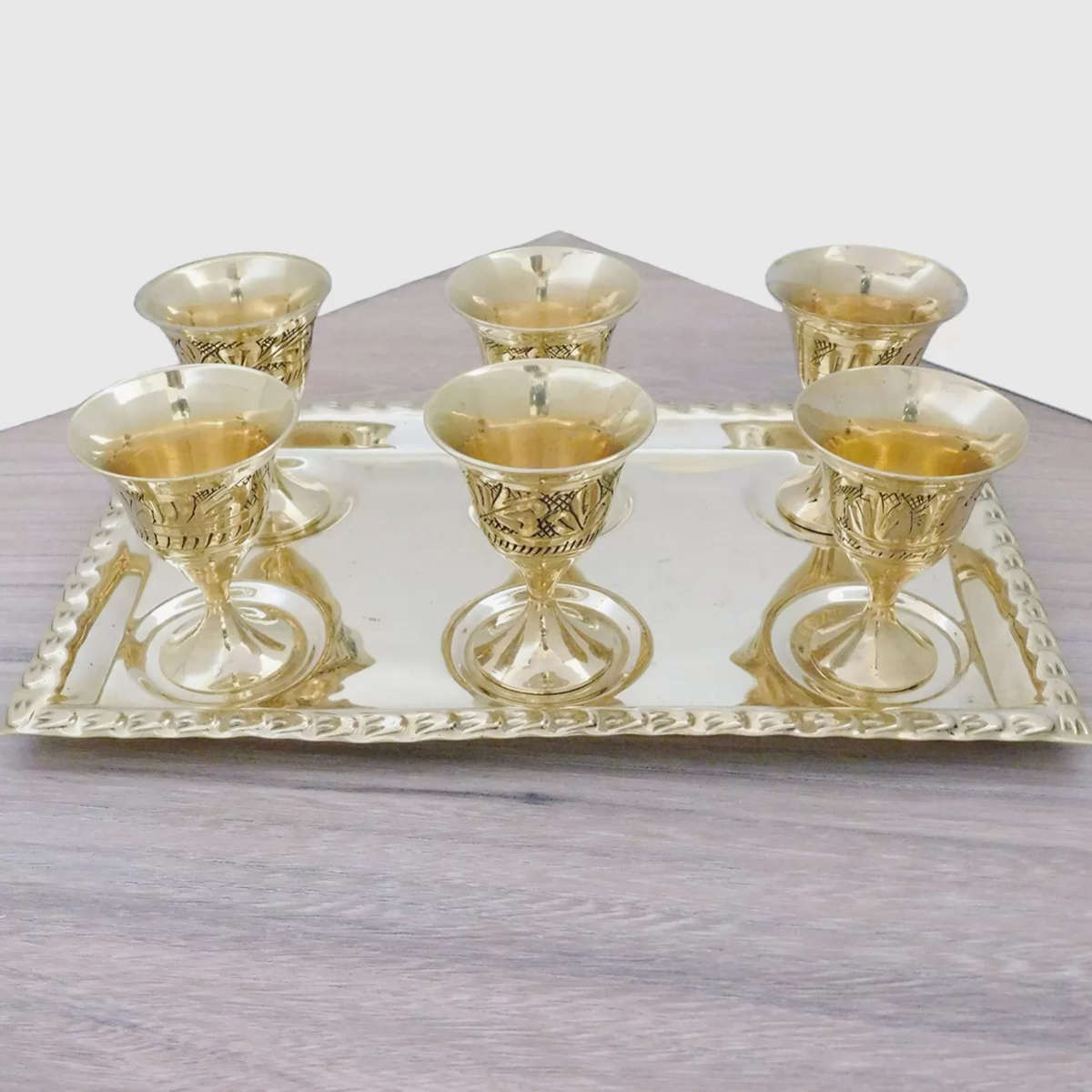 Brass Egg Cup Holder 7 Piece Set
