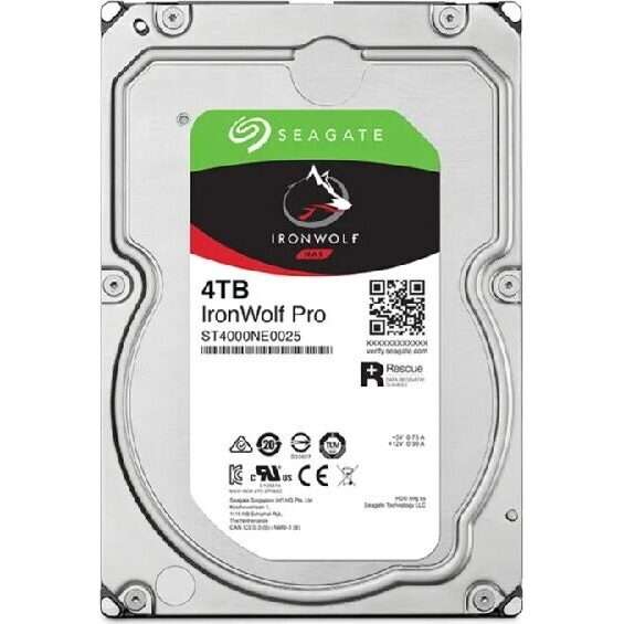 Seagate Ironwolf Pro ST4000NT001 4TB 3.5'' HDD NAS Drives 7200 RPM; SATA 6GB/s Interface; 256MB C...