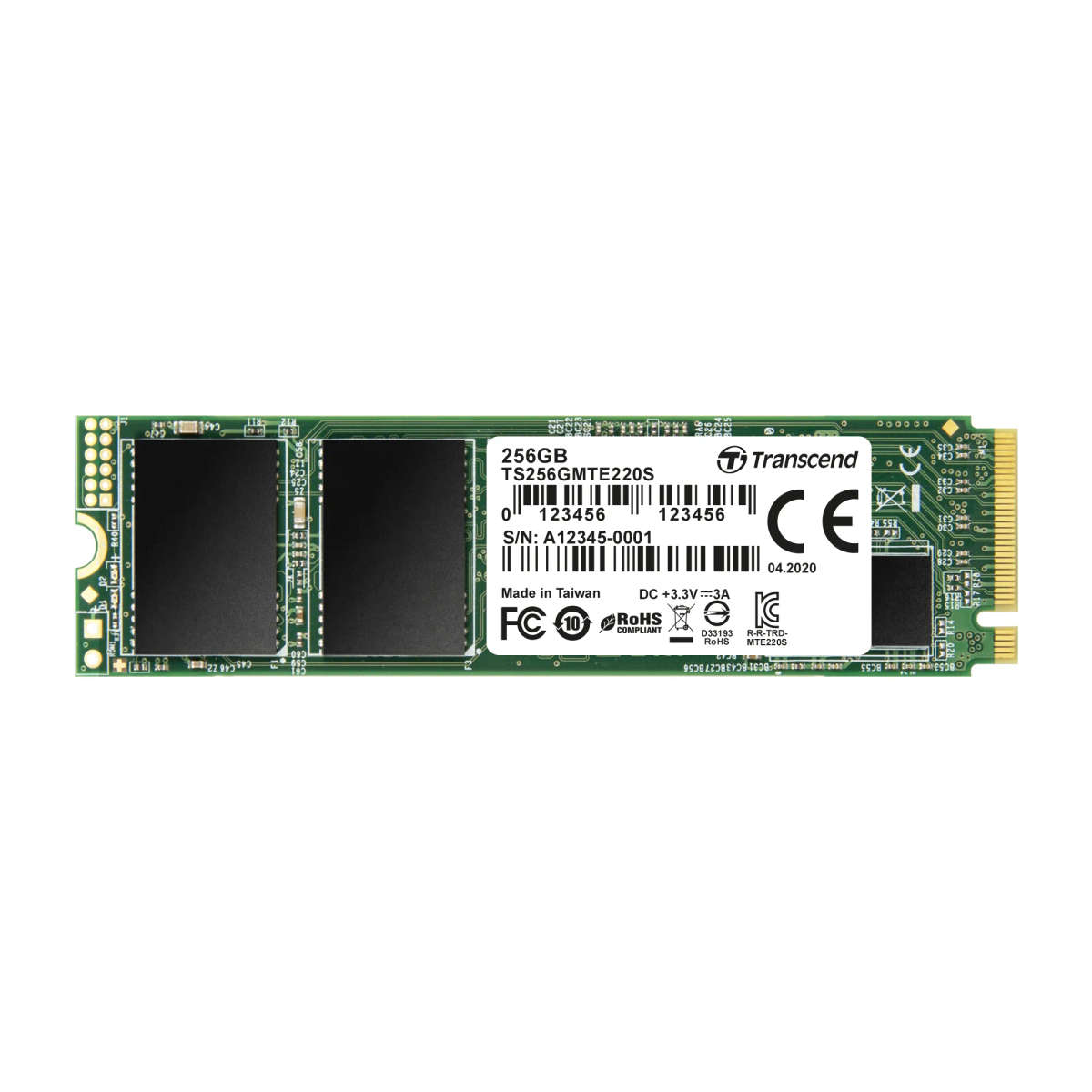 TRANSCEND 256GBMTE220S PCI-E GEN 3x4 NVMe M.2 2280 SSD 3D TLC with DRAM cache - 3300 MB/s Read 12...