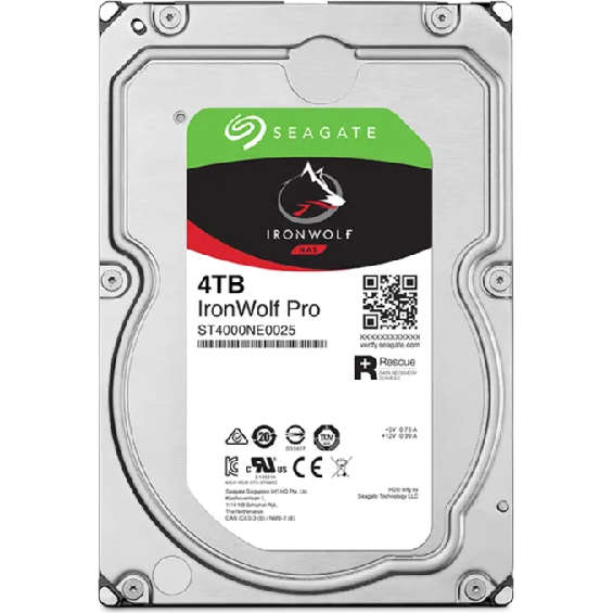 Seagate Ironwolf Pro ST4000NT001 4TB 3.5'' HDD NAS Drives 7200 RPM; SATA 6GB/s Interface; 256MB C...