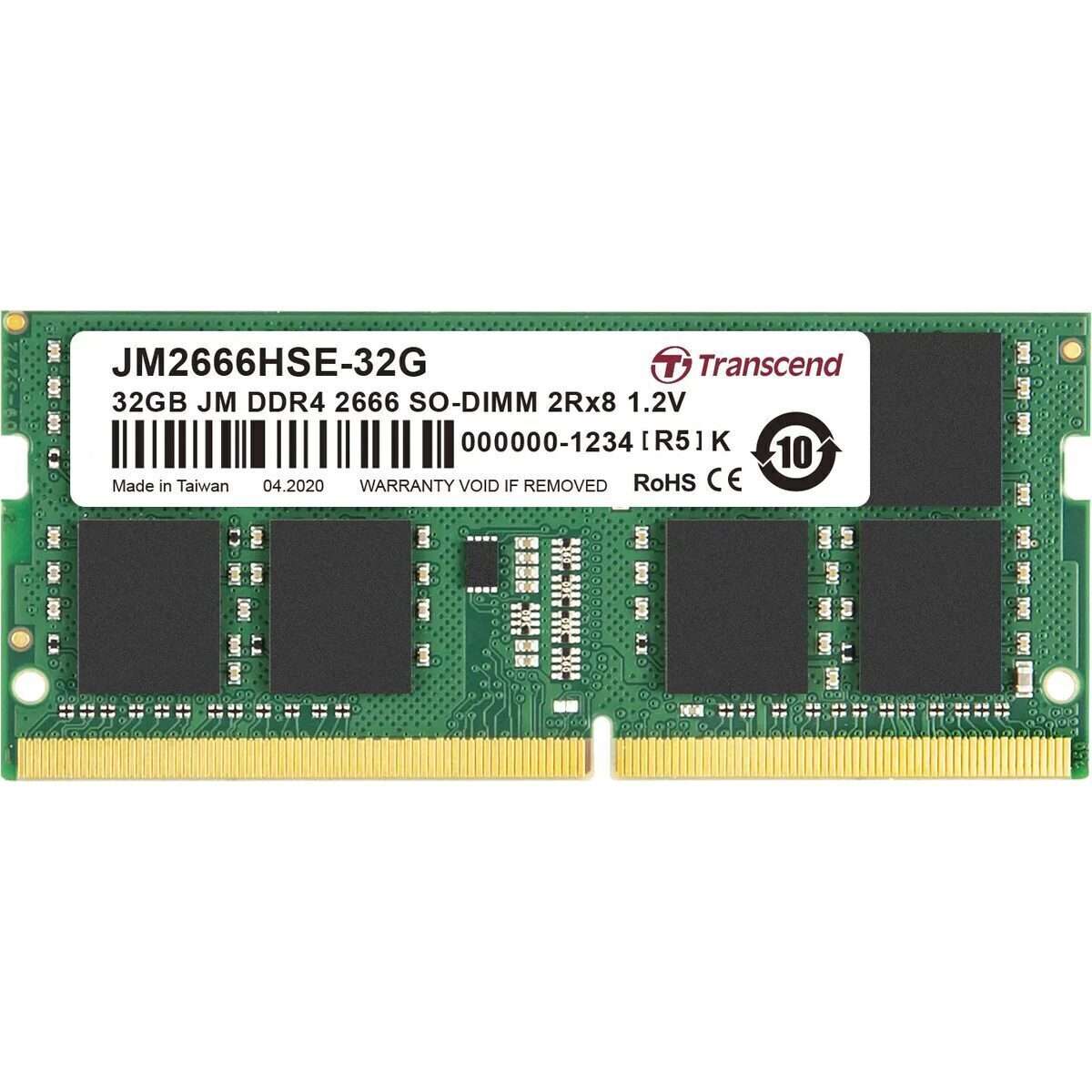 TRANSCEND 32GB JET MEMORY DDR4 2666MHZ NOTEBOOK SO-DIMM 2RX8 2GX8 CL19