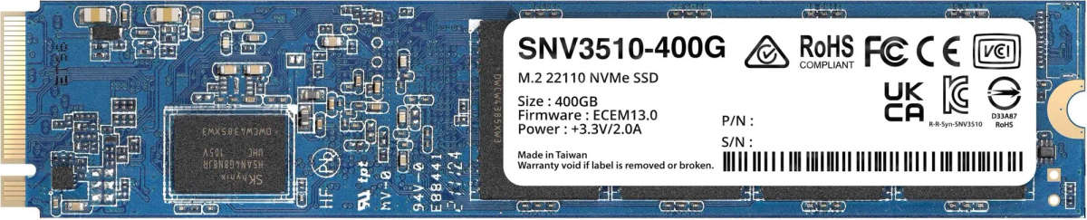 Synology 400GB M.2 22110 NVMe SSD; built for demanding cache deployments in Synology rackmount NAS